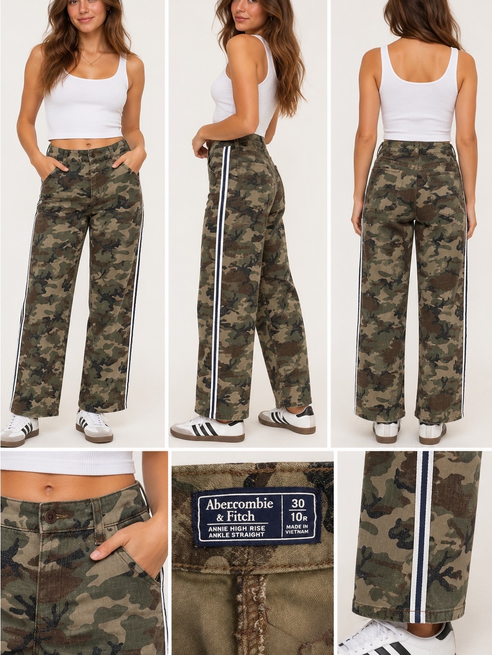 Abercrombie & Fitch Annie High Rise Camo Ankle Straight Jeans Olive Camo 30/10R